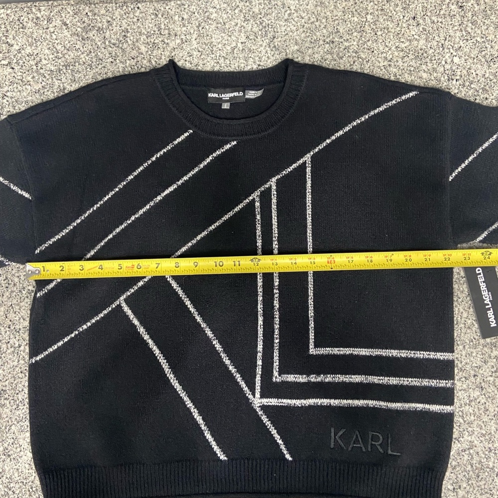 NWT KARL Lagerfeld Black/White Womens Long Sleeve Sweater SzL   Abstract Lines - Picture 17 of 17